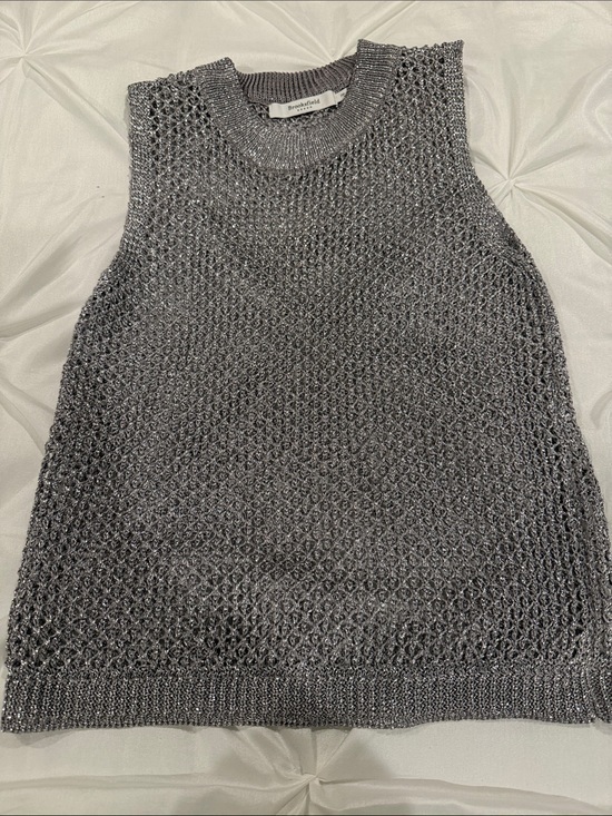 Brooksfield Sweaters - Brooksfield Metallic Openwork Sleeveless Sweater - Gray Size XS